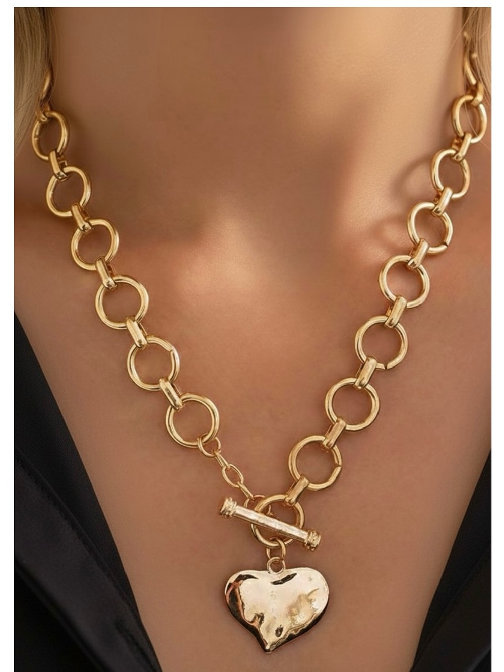 Hammered Heart Gold Plated Chain 17.7” Necklace - Picture 7 of 7